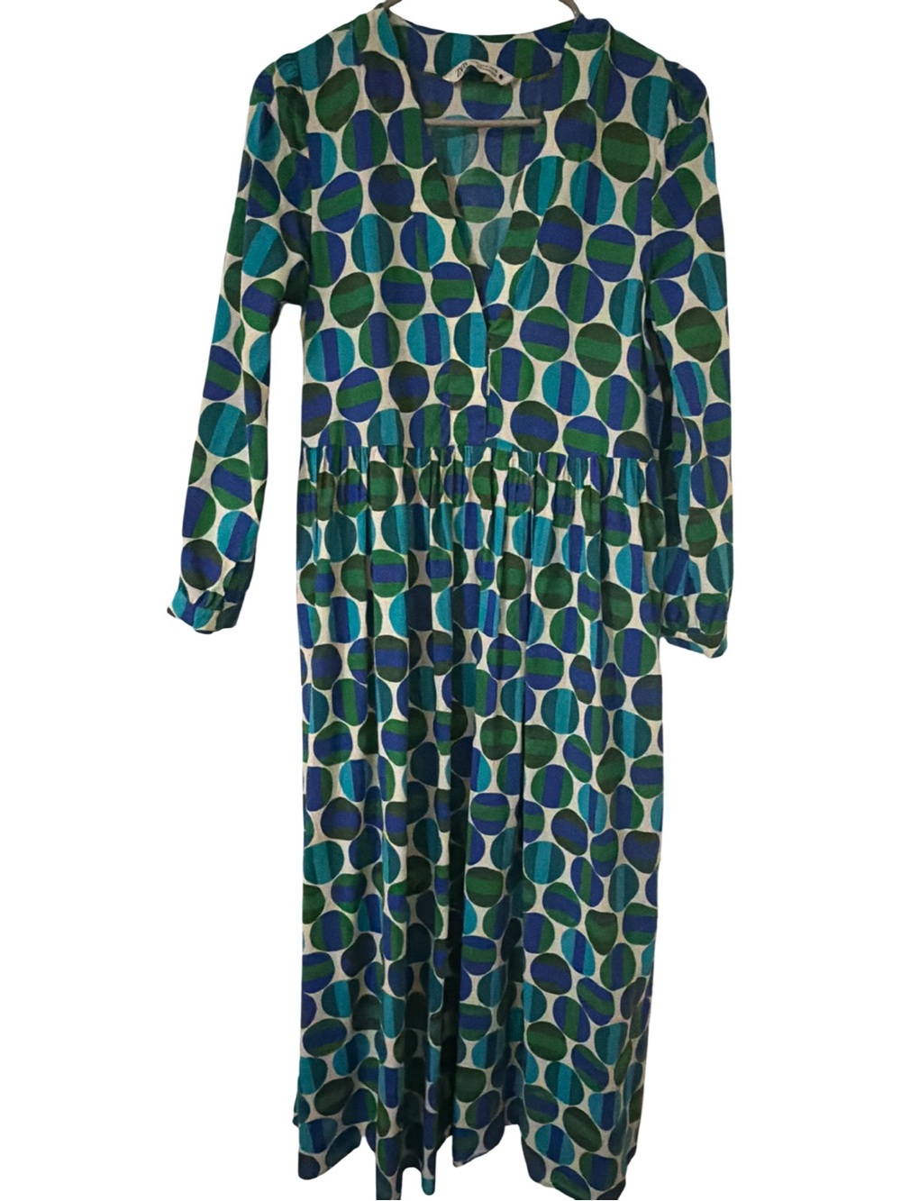 Zara Green and Blue Geometric Long Sleeve Kids Dress